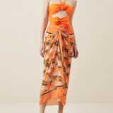 Halter Cutout 3D Flower One Piece Swimsuit and Sarong