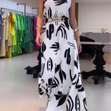 Unique Print Tie-up Neckline Loose Cocktails Maxi Dress