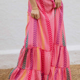 Chevron Pattern High Waist Drawstring Big Swing Maxi Skirt