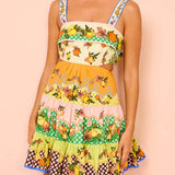 Summer MulticolorLemon Preated Hem Mini Dress