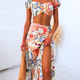 Summer Printed Top And Wrap Skirts Set