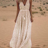 Bohemian V-Neck Sleeveless Polka-Dot Maxi Dress