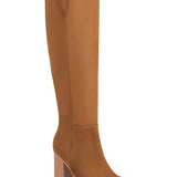 Suede thick heel round toe sleeve high heel boots