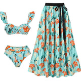 Ruffle Sleeve Trumpet Floral Bikini Set