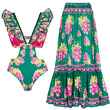 Ruffled Cutout One-Piece Maxi Skirt Set