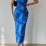 Rose Print Backless Dress – Ruched Bodycon with Romantic Floral Vibe