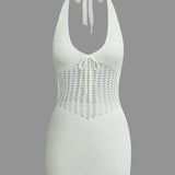 Halter Crochet Waist Backless Knit Mini Dress