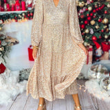 Long Sleeve V Neck Sequin Maxi Dress