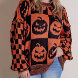 Halloween Jack-O-Lantern Plaid Sweater