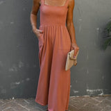 Smocked Pocketed Jumpsuit In Orenge