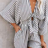 V-Neck Cotton Pocketed Tie Romper