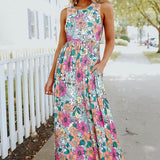 Sleeveless Maxi Dress: High Waist Hippie Floral