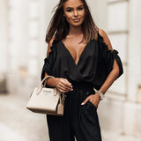 V Neck Cold Shoulder Pencil Pants Jumpsuit
