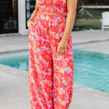 Boho Floral Two Piece Pant Set In Red Pappy