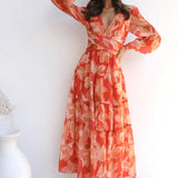 Painted Inspiration Floral Balloon Sleeves Maxi Dress