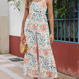 Pastel Peony Floral Jumpsuit In Orange