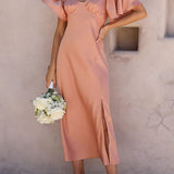 Side Split Midi Dress: Off The Shoulder Flutter Sleeve