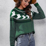 Literary Retro Ghost Pattern Round Neck Knitted Sweater