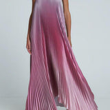 Gradient Strapless Pleated Sleeveless Dress