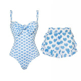 Printed One-Piece Shorts Swimsuit Set