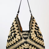 Bicolor Crochet Knit Tote Bag