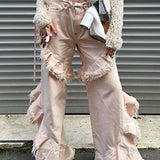 Pink Low-waisted Raw Edge Jeans
