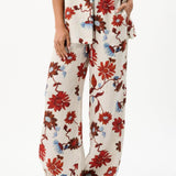 Exquisite Floral Print Lace-Up Wide-Leg Pants
