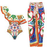 Ruffle Enamel Floral Bikini Swimsuit Set