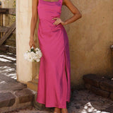 Summer Halter Satin Bridesmaid Prom Maxi Dresses