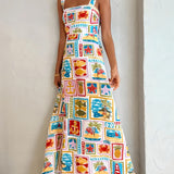 Graffiti Strap Tube Top Sexy Lace Maxi Dress