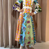 Fashion Graffiti Balloon Sleeve Long Irregular Dress