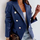 Double Breasted Leather Blazer Moto Jacket