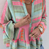 Colorful Ethnic Bell Sleeve Babydoll Top