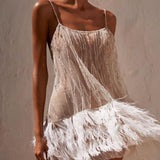 Sexy Backless Fringed Mesh Sequin Miniskirt