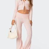 Ruched Crop Top & Flare Leg Pants Set