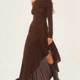 Bateau Neck Long Sleeve Maxi Dress