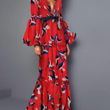 Sexy V-Neck Waist-Cinching Maxi Dress