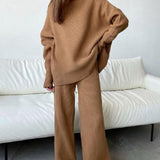 Loose turtleneck knitted casual two-piece set