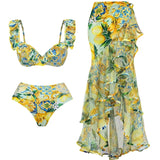 Lemon Print Ruffle Bikini Set