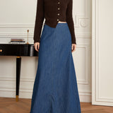 High-Waist A-Line Flared Denim Skirt