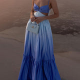 Gradient Color Print Cutout Waist Tiered Maxi Dress