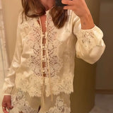 LaceTrimmed Satin Pajama Set