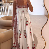 Square Neck Paneled Floral Print Maxi Dress