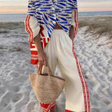 Unique Casual Print Loose Oversized Shirt Wide-Leg Pants Set