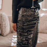 Sequined Hip-Hugging A-Line Skirt