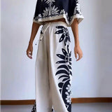 Ethnic Print Loose Short-Sleeved Suit