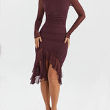 Wine Ruffle Midi Dress