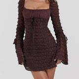 Rich Brown Lace Mini Dress