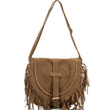 Faux Suede Fringed Buckle Decorated Bag