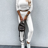 Casual Daily Solid Draw String Fold Turtleneck Long Sleeve Two Pieces